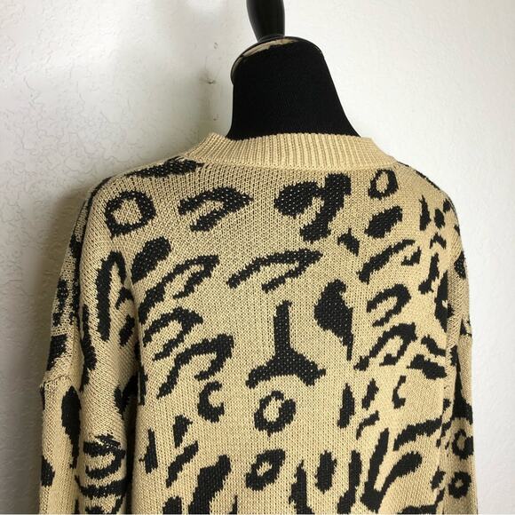 C+D+M Collection tan black leopard animal print sweater tunic size Large - Picture 7 of 15